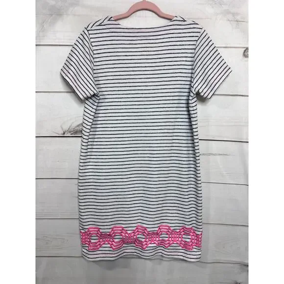 Sail to Sable Dress Size Large White with Blue Stripes Pink Tassels - Picture 2 of 5